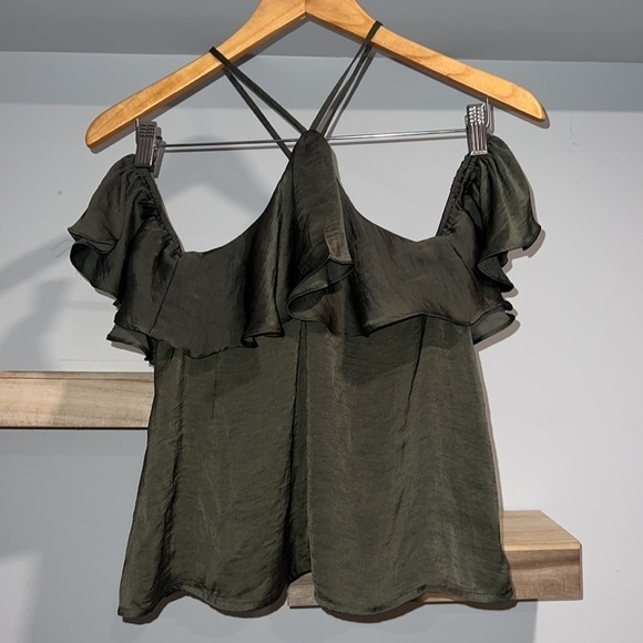 olive green satin‎ blouse - Picture 1 of 4